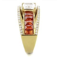 Jewellery Kingdom Burnt Orange Cubic Zirconia Emerald Cut 18KT Stainless Steel Ladies Princess Ring (Gold) - Jewelry Rings - British D'sire