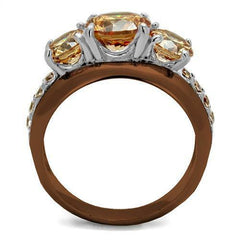 Jewellery Kingdom Champagne Coffee Stainless Steel 4 CT Ladies Three Stone Ring (Brown) - Rings - British D'sire