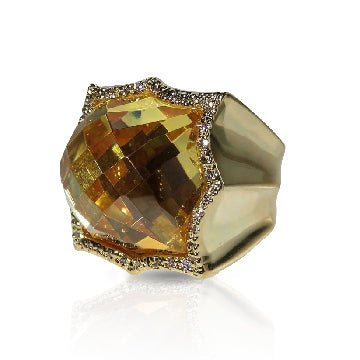 Jewellery Kingdom Citrine Cocktail Citrine Cubic Zirconia Cushion Cut Statement Sparkling Ring (Yellow) - Jewelry Rings - British D'sire