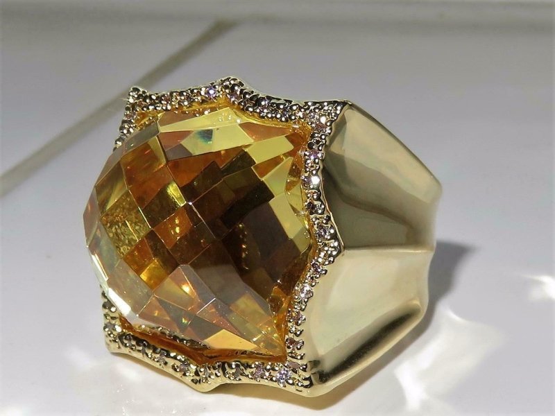 Jewellery Kingdom Citrine Cocktail Citrine Cubic Zirconia Cushion Cut Statement Sparkling Ring (Yellow) - Jewelry Rings - British D'sire