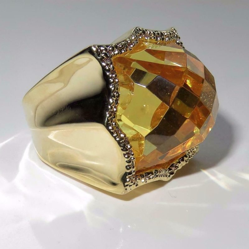 Jewellery Kingdom Citrine Cocktail Citrine Cubic Zirconia Cushion Cut Statement Sparkling Ring (Yellow) - Jewelry Rings - British D'sire