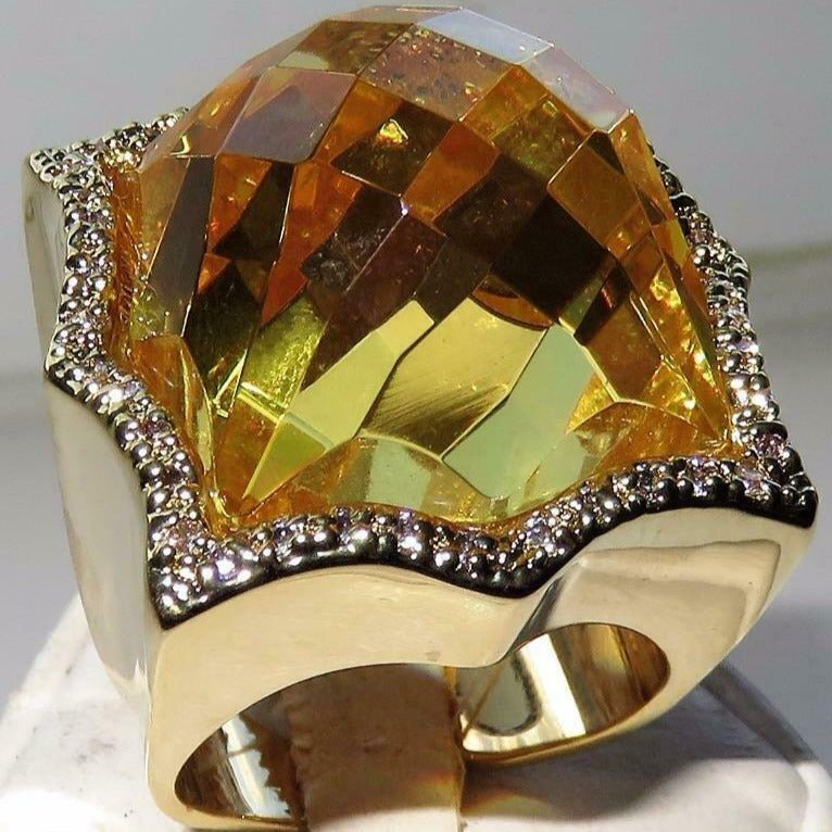 Jewellery Kingdom Citrine Cocktail Citrine Cubic Zirconia Cushion Cut Statement Sparkling Ring (Yellow) - Jewelry Rings - British D'sire