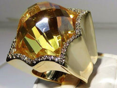 Jewellery Kingdom Citrine Cocktail Citrine Cubic Zirconia Cushion Cut Statement Sparkling Ring (Yellow) - Jewelry Rings - British D'sire