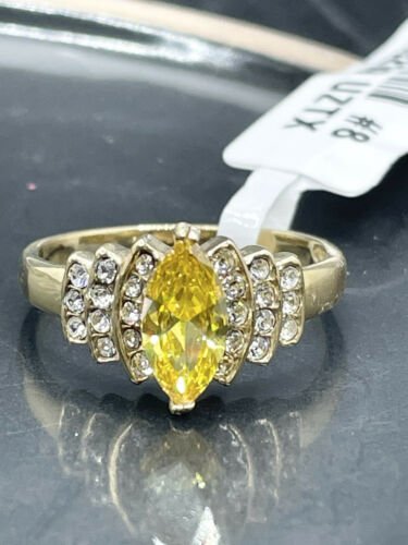 Jewellery Kingdom Citrine Marquise Ladies 1ct Cz Yellow Steel Dress Pretty 18kt Ring (Gold) - Jewelry Rings - British D'sire