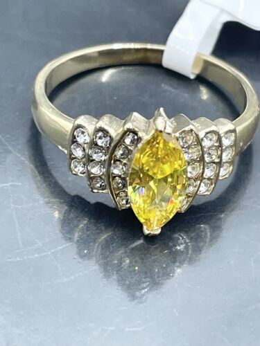 Jewellery Kingdom Citrine Marquise Ladies 1ct Cz Yellow Steel Dress Pretty 18kt Ring (Gold) - Jewelry Rings - British D'sire