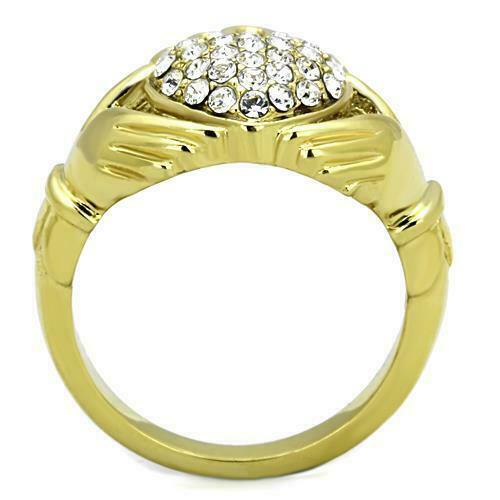 Jewellery Kingdom Claddagh 18KT Cubic zirconia Steel Ladies Heart Ring (Gold) - Jewelry Rings - British D'sire