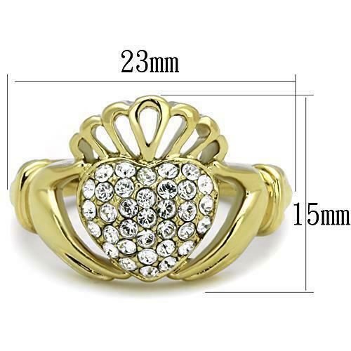 Jewellery Kingdom Claddagh 18KT Cubic zirconia Steel Ladies Heart Ring (Gold) - Jewelry Rings - British D'sire