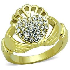 Jewellery Kingdom Claddagh 18KT Cubic zirconia Steel Ladies Heart Ring (Gold) - Jewelry Rings - British D'sire