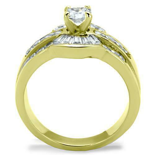 Jewellery Kingdom Cluster Baguette Cubic Zirconia Clear Sparkling 18KT Ladies Gold Ring - Jewelry Rings - British D'sire