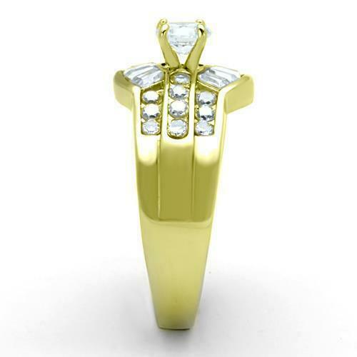 Jewellery Kingdom Cluster Baguette Cubic Zirconia Clear Sparkling 18KT Ladies Gold Ring - Jewelry Rings - British D'sire