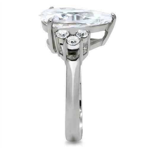 Jewellery Kingdom Cocktail 6 CT Cubic Zirconia Clear Stainless Steel Silver Sparkling Ladies Pear Ring - Jewelry Rings - British D'sire