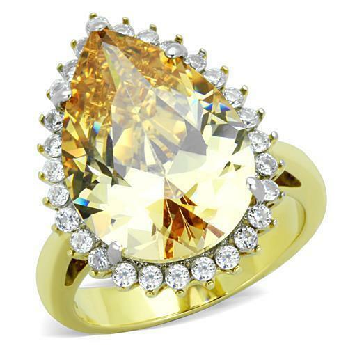 Jewellery Kingdom Cocktail Cubic Zirconia Ladies Pear Champagne Ring (Gold) - Rings - British D'sire