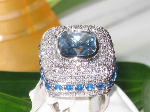 Jewellery Kingdom Cocktail Spinel Pave Cubic Zirconia Silver Rhodium Ladies Blue Topaz Ring - Jewelry Rings - British D'sire