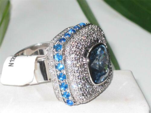 Jewellery Kingdom Cocktail Spinel Pave Cubic Zirconia Silver Rhodium Ladies Blue Topaz Ring - Jewelry Rings - British D'sire