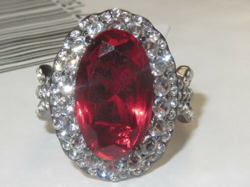 Jewellery Kingdom Cocktail Stainless Steel Cubic Zirconia Dress Oval Garnet Ring (Red) - Jewelry Rings - British D'sire