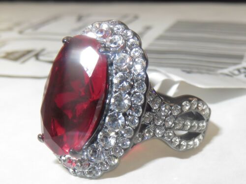 Jewellery Kingdom Cocktail Stainless Steel Cubic Zirconia Dress Oval Garnet Ring (Red) - Jewelry Rings - British D'sire