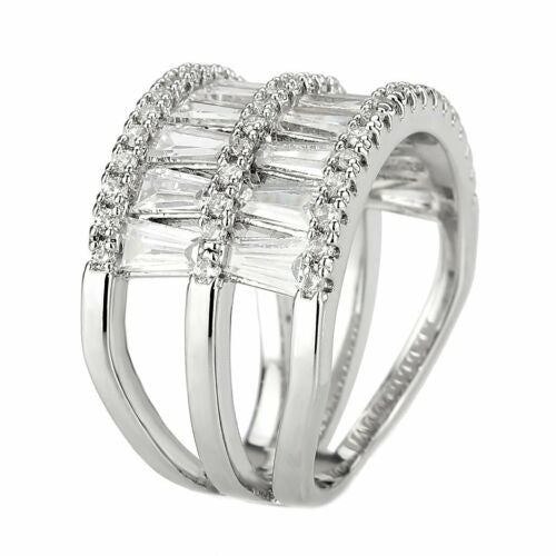 Jewellery Kingdom Cocktail Statement Cubic Zirconia Big Rhodium Ladies Ring Band (Silver) - Rings - British D'sire