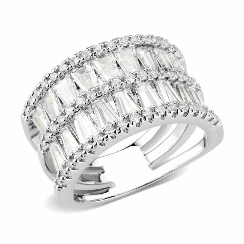 Jewellery Kingdom Cocktail Statement Cubic Zirconia Big Rhodium Ladies Ring Band (Silver) - Rings - British D'sire