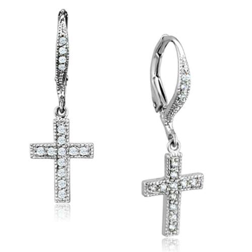 Jewellery Kingdom Cross Dangle Drop Cubic Zirconia Leverbacks Comfortable Earrings (Silver) - Earrings - British D'sire