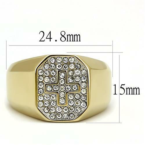 Jewellery Kingdom Cross Mens Signet Pinky Simulated Diamonds Steel Religious Ring (Gold) - Jewelry Rings - British D'sire