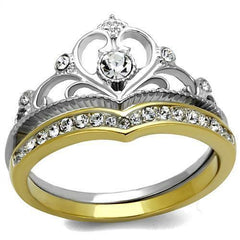 Jewellery Kingdom Crown Ladies Tiera Cz Wedding Engagement Set Band Stainless Steel Ring (Gold) - Jewelry Rings - British D'sire