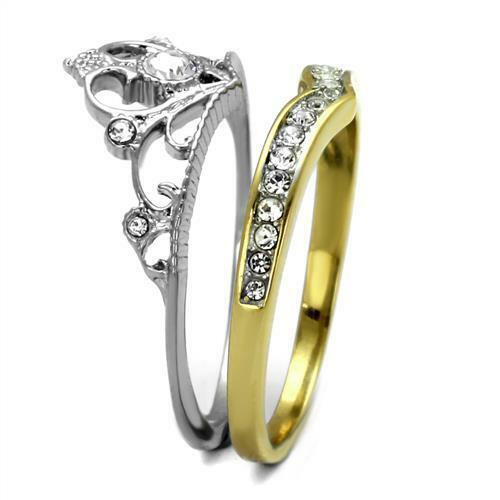 Jewellery Kingdom Crown Ladies Tiera Cz Wedding Engagement Set Band Stainless Steel Ring (Gold) - Jewelry Rings - British D'sire