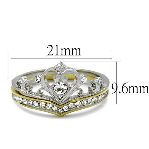 Jewellery Kingdom Crown Ladies Tiera Cz Wedding Engagement Set Band Stainless Steel Ring (Gold) - Jewelry Rings - British D'sire