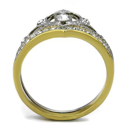 Jewellery Kingdom Crown Ladies Tiera Cz Wedding Engagement Set Band Stainless Steel Ring (Gold) - Jewelry Rings - British D'sire