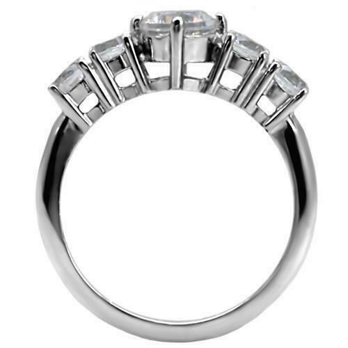 Jewellery Kingdom Cubic Ziconia Stainless Steel 3CT Sparkling Ladies Anniversary Ring (Silver) - Jewelry Rings - British D'sire