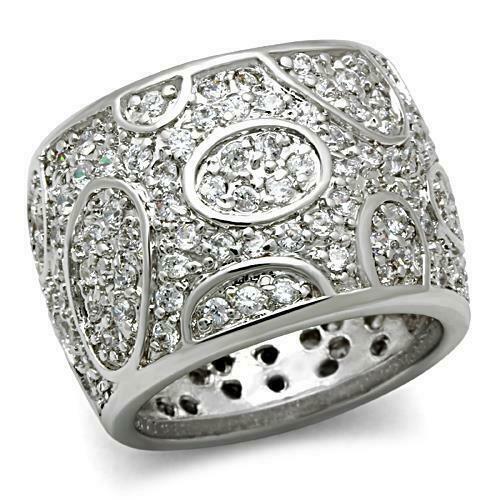 Jewellery Kingdom Cubic Zirconia 16mm Comfort Rhodium Sparkling Pave Ladies Wide Band Ring (Silver) - Jewelry Rings - British D'sire