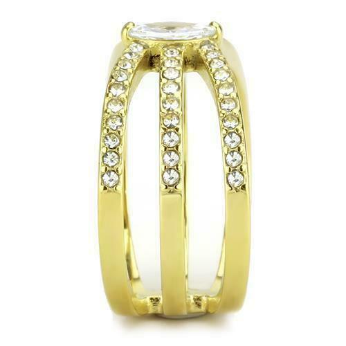 Jewellery Kingdom Cubic Zirconia 18kt Ladies Pave Clear 1CT Band Realistic Steel Gold Marquise Ring - Jewelry Rings - British D'sire