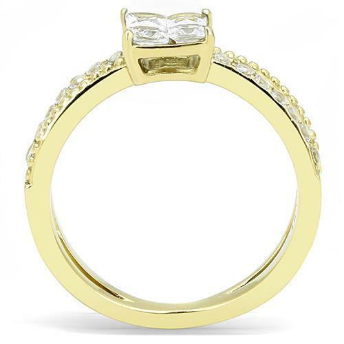 Jewellery Kingdom Cubic Zirconia 18kt Steel 1.50 Carat Gold Ladies Princess Ring (Clear) - Jewelry Rings - British D'sire