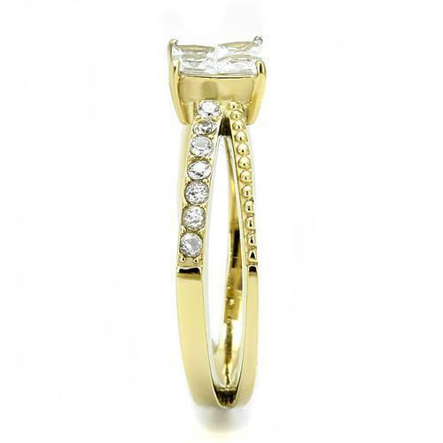 Jewellery Kingdom Cubic Zirconia 18kt Steel 1.50 Carat Gold Ladies Princess Ring (Clear) - Jewelry Rings - British D'sire