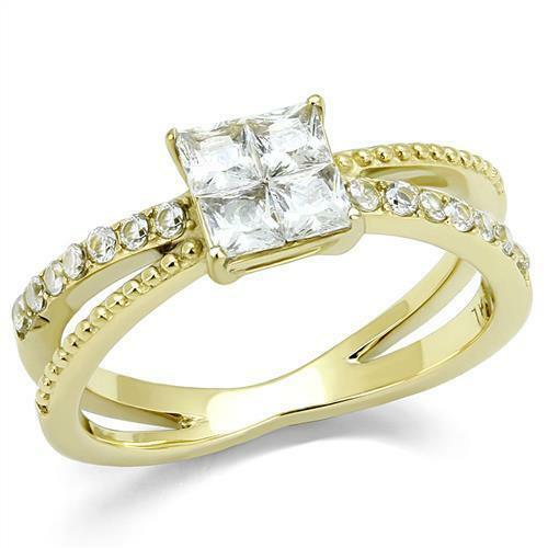 Jewellery Kingdom Cubic Zirconia 18kt Steel 1.50 Carat Gold Ladies Princess Ring (Clear) - Jewelry Rings - British D'sire