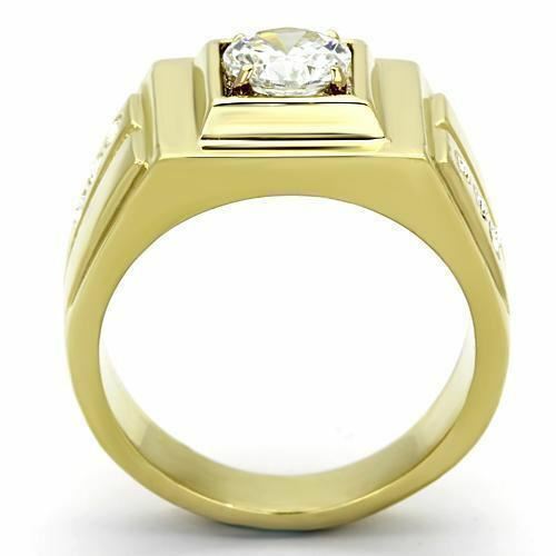 Jewellery Kingdom Cubic Zirconia 2CT Solitaire Signet Pinky Steel Mens Gold Ring - Jewelry Rings - British D'sire