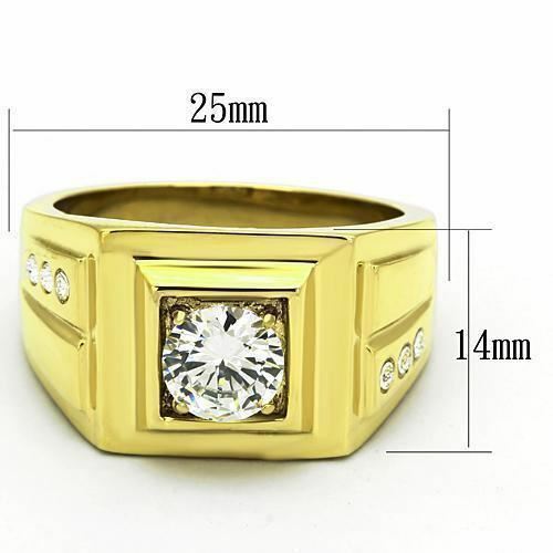 Jewellery Kingdom Cubic Zirconia 2CT Solitaire Signet Pinky Steel Mens Gold Ring - Jewelry Rings - British D'sire