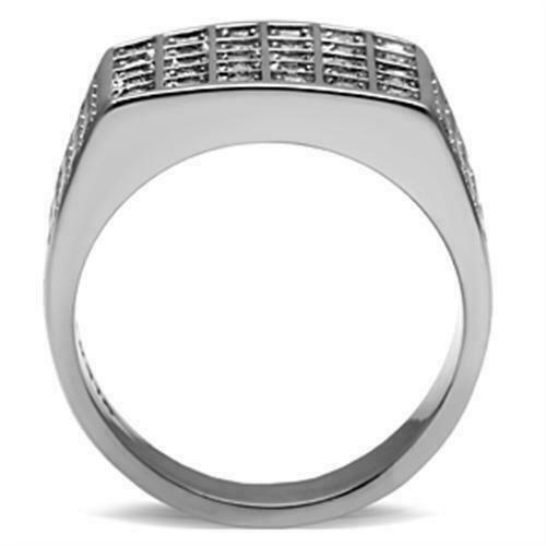 Jewellery Kingdom Cubic Zirconia 30 Stone Bling Stainless Steel Mens Signet Ring (Silver) - Jewelry Rings - British D'sire