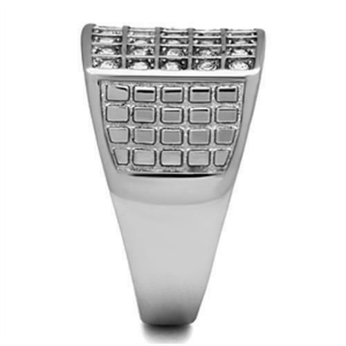 Jewellery Kingdom Cubic Zirconia 30 Stone Bling Stainless Steel Mens Signet Ring (Silver) - Jewelry Rings - British D'sire