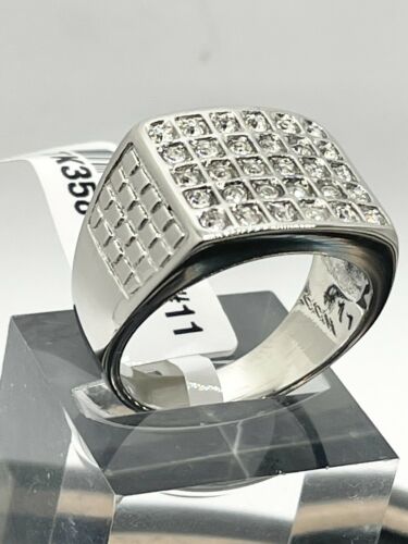 Jewellery Kingdom Cubic Zirconia 30 Stone Bling Stainless Steel Mens Signet Ring (Silver) - Jewelry Rings - British D'sire