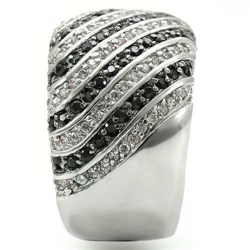 Jewellery Kingdom Cubic Zirconia Chuny Pave Clear Cocktail Ladies Band Ring (Black & Silver) - Jewelry Rings - British D'sire