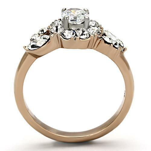 Jewellery Kingdom Cubic Zirconia Cluster Ladies Steel Clear Marquise Round Rose Gold Ring - Jewelry Rings - British D'sire