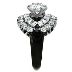 Jewellery Kingdom Cubic Zirconia Cocktail Baguettes Solitaire Stainless Steel Sparkling Ladies Black Ring - Jewelry Rings - British D'sire