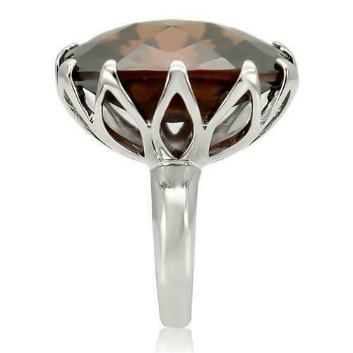 Jewellery Kingdom Cubic Zirconia Cocktail Oval Smoky Topaz Solitaire Big Ladies Ring (Brown & Silver) - Jewelry Rings - British D'sire