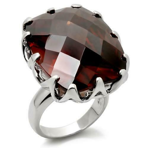 Jewellery Kingdom Cubic Zirconia Cocktail Oval Smoky Topaz Solitaire Big Ladies Ring (Brown & Silver) - Jewelry Rings - British D'sire