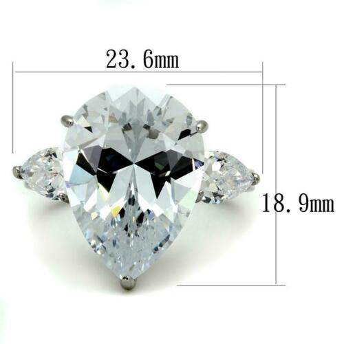 Jewellery Kingdom Cubic Zirconia Cocktail Stainless Steel 8 CT Statement Ladies Pear Ring (Silver) - Jewelry Rings - British D'sire