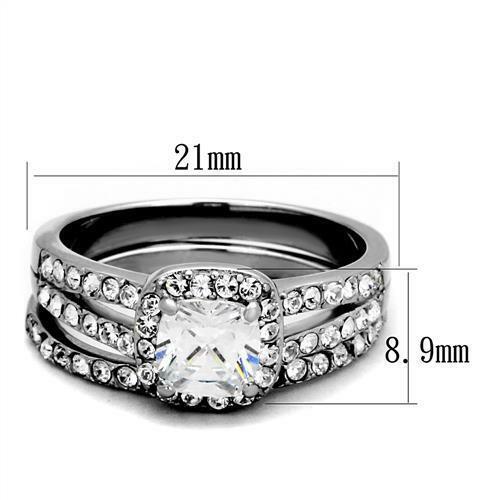 Jewellery Kingdom Cubic Zirconia Cushion Cut Stainless Steel Ladies Engagement Wedding Band Ring Set - Engagement Rings - British D'sire