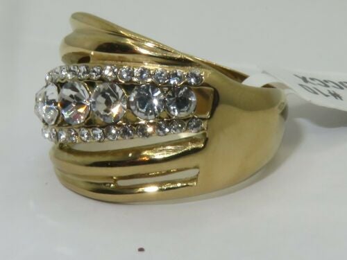 Jewellery Kingdom Cubic Zirconia Dome Ladies 18carat Steel Cubic Zirconia 8 Stone Ring (Gold) - Rings - British D'sire