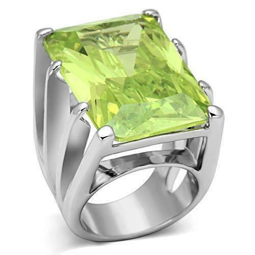 Jewellery Kingdom Cubic Zirconia Emerald Cut 19 CT Cocktail Light Peridot Ladies Ring (Green & Silver) - Jewelry Rings - British D'sire