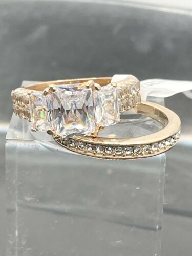 Jewellery Kingdom Cubic Zirconia Emerald Cuts Wedding Engagement Ring Set (Rose Gold) - Engagement Rings - British D'sire