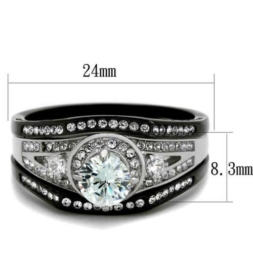 Jewellery Kingdom Cubic Zirconia Engagement Bands Stainless Steel Wedding Ring Set (Black) - Jewelry Rings - British D'sire